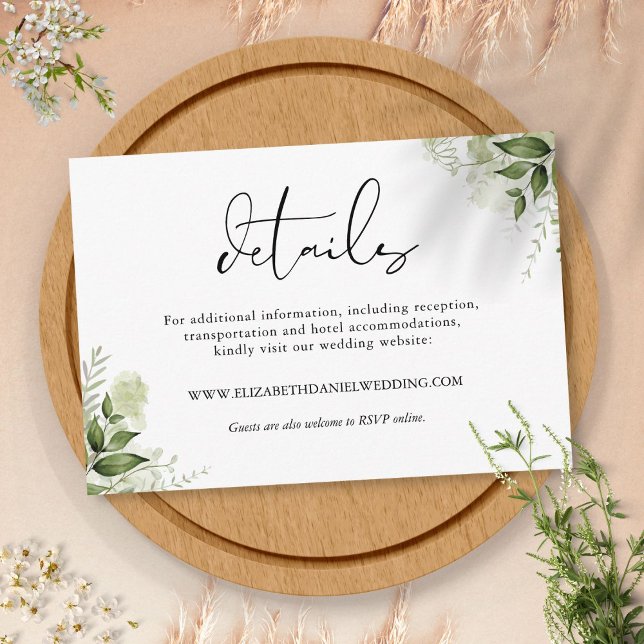 Rustic Greenery Leaves Elegant Wedding Details Enclosure Card (Creator Uploaded)