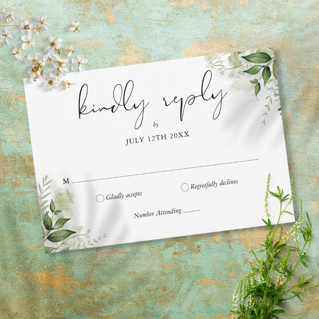 Rustic Greenery Leaves Elegant Wedding RSVP Card (Creator Uploaded)