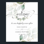 Rustic Greenery Leaves Gold Wedding Welcome Sign<br><div class="desc">Designed to co-ordinate with our Rustic Greenery wedding collection, this elegant welcome sign features delicate green and gold foliage. Personalise it with your own details easily and quickly, simply press the customise it button to further re-arrange and format the style and placement of the text. (c) The Happy Cat Studio...</div>
