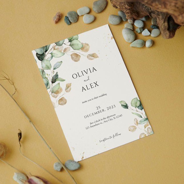 Rustic Greenery Leaves with Subtle Gold Touch  Invitation (Creator Uploaded)