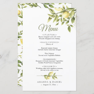 Rustic Greenery Lemons  Wedding Menu