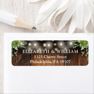 Rustic Greenery Lights Wedding Return Address Label