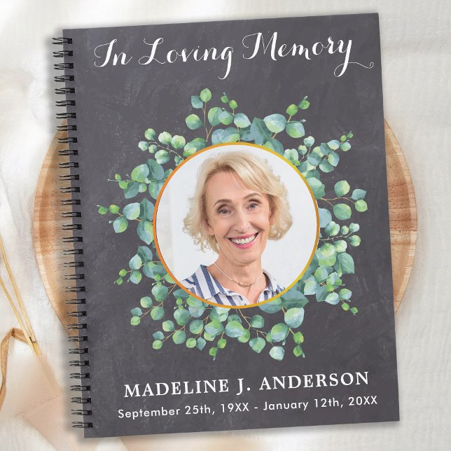 Rustic Greenery Memorial Photo Funeral Guestbook Notebook (Creator Uploaded)