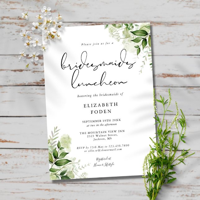Rustic Greenery Monogram Bridesmaids Luncheon Invi Invitation (Creator Uploaded)