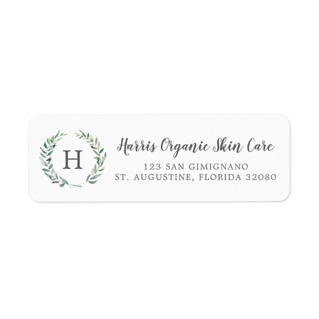 Rustic Greenery Monogram Business Return Address Label (Front)