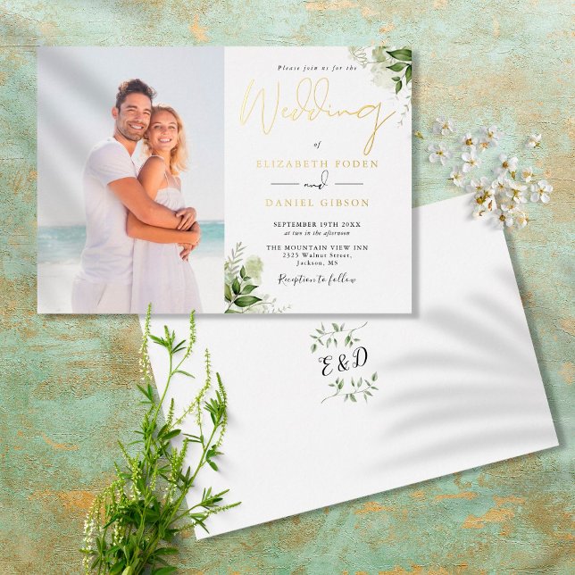 Rustic Greenery Monogram Photo Wedding Gold (Creator Uploaded)