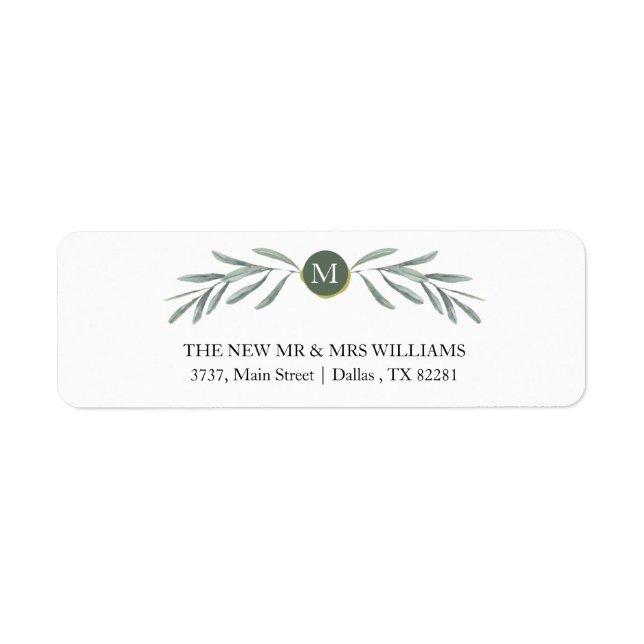 Rustic Greenery Monogram Return Address Label (Front)