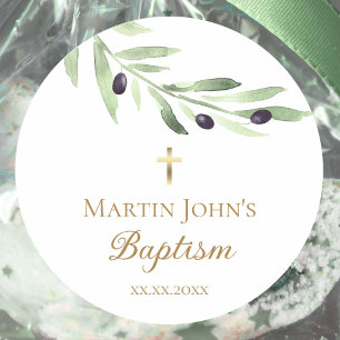 rustic greenery olive branch Baptism Classic Round Sticker