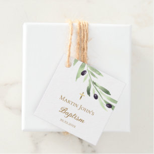 rustic greenery olive branch Baptism Favour Tags