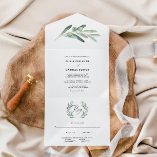 Rustic Greenery Olive Wedding  All In One Invitation