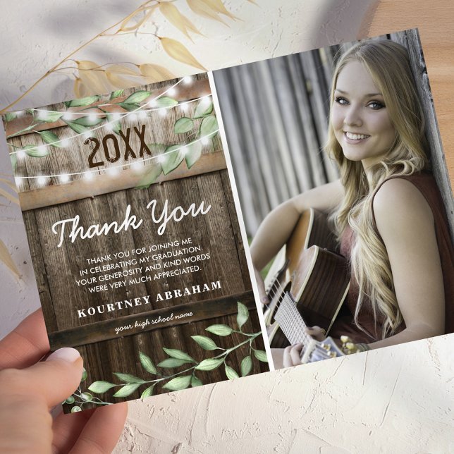 Rustic Greenery Photo Graduation Photo Thank You (Creator Uploaded)
