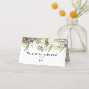 Rustic Greenery & Pinecones Guest Table Numbers Place Card
