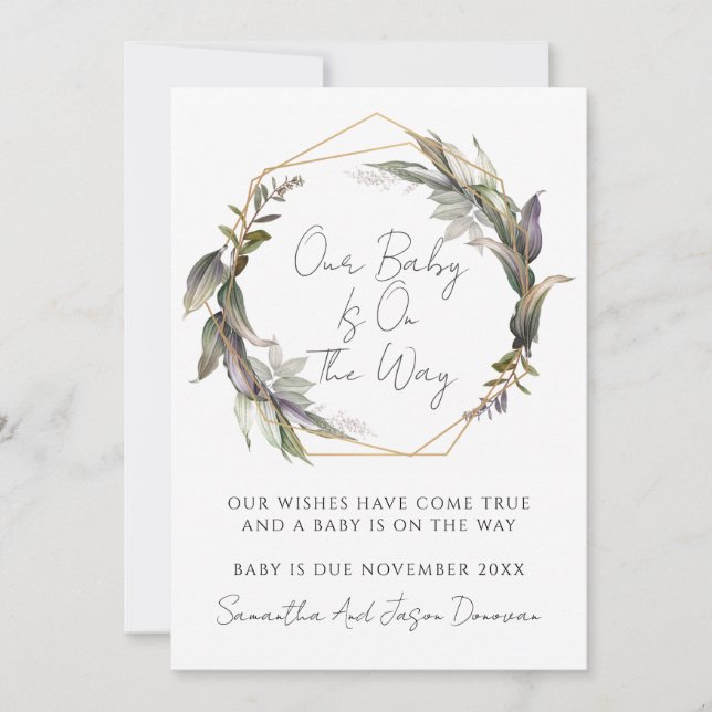 Rustic Greenery Pregnancy  Announcement (Front)