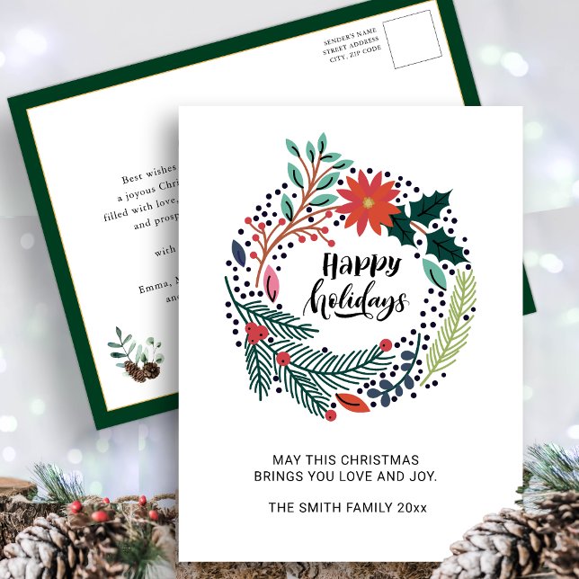 Rustic Greenery Red Poinsettia Floral Wreath Chic Postcard (Creator Uploaded)