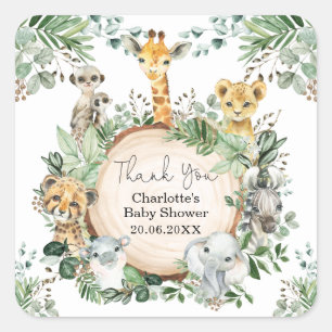 Rustic Greenery Safari Wild Animals Favors Square Sticker