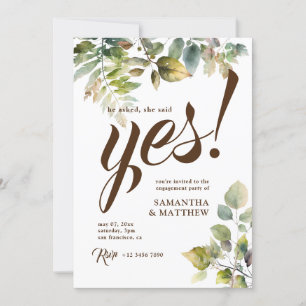 Rustic Greenery She Said Yes Engagement Party  Invitation