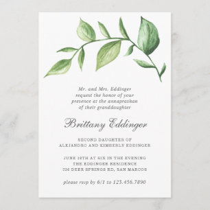 Rustic Greenery Sprig Gender Neutral Annaprashan Invitation