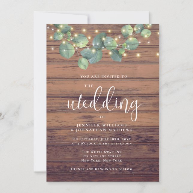 Rustic Greenery String Lights Wedding Invitation (Front)