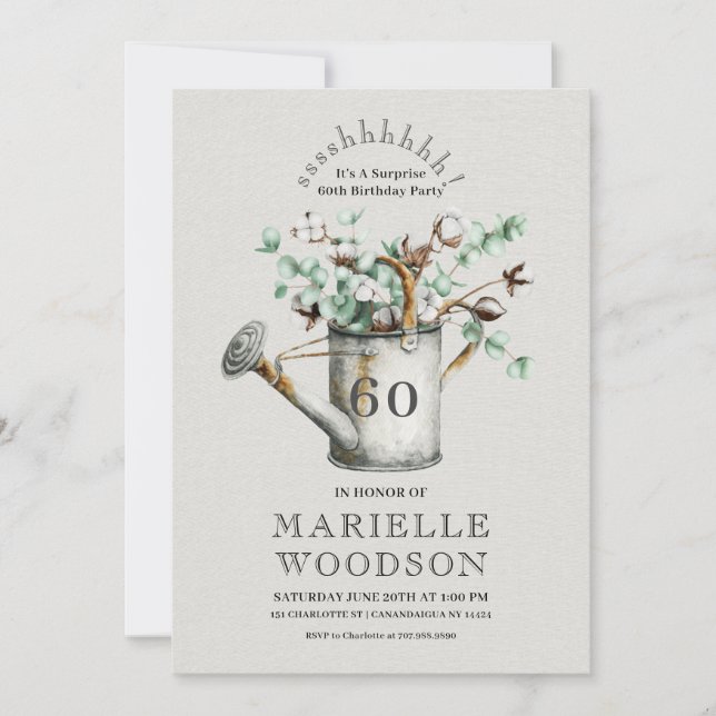 Rustic Greenery Surprise 60th Birthday Party Invitation (Front)