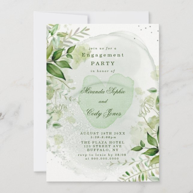 Rustic Greenery Vineyard Heart Engagement Party  Invitation (Front)