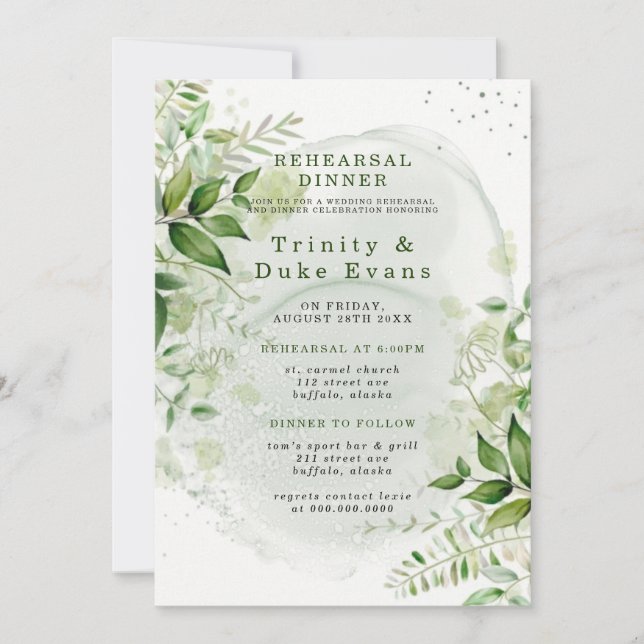 Rustic Greenery Vineyard White Rehearsal Dinner In Invitation (Front)