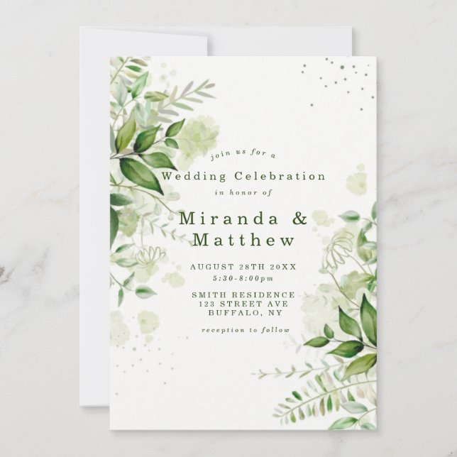 Rustic Greenery Vineyard White Wedding Invitations (Front)