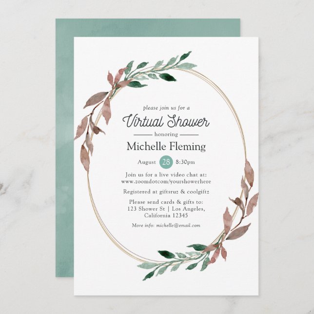 Rustic Greenery Virtual Baby or Bridal Shower Invitation (Front/Back)
