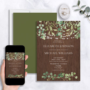 Rustic Greenery Watercolor Eucalyptus Wedding Invitation