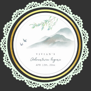 Rustic Greenery Watercolor Mountain Classic Round Sticker