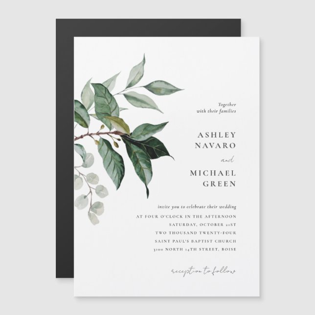Rustic Greenery Wedding Invitation Magnet (Front/Back)