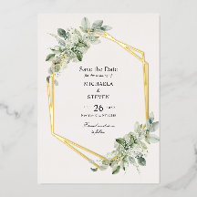 Rustic Greenery Wedding Save The Date Real Gold