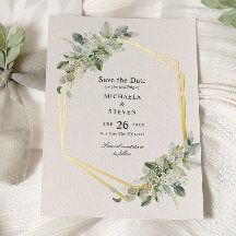 Rustic Greenery Wedding Save The Date Real Gold