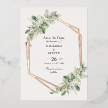 Rustic Greenery Wedding Save The Date Rose Gold