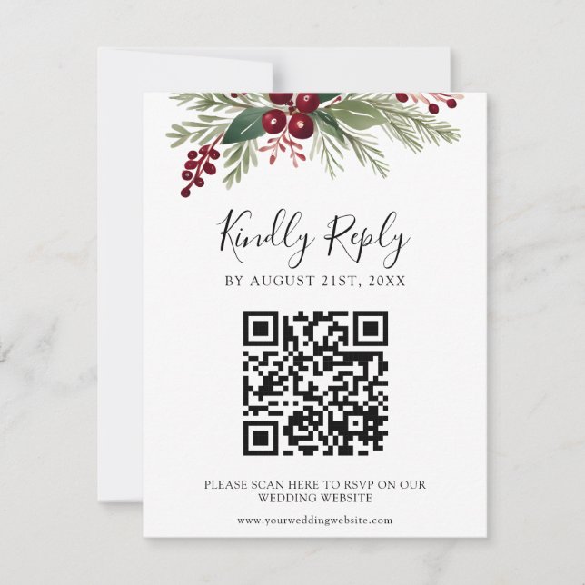 Rustic Greenery Wedding Website QR Code RSVP Card (Front)