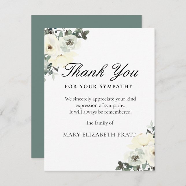 Rustic Greenery White Floral Funeral Thank You Car (Front/Back)