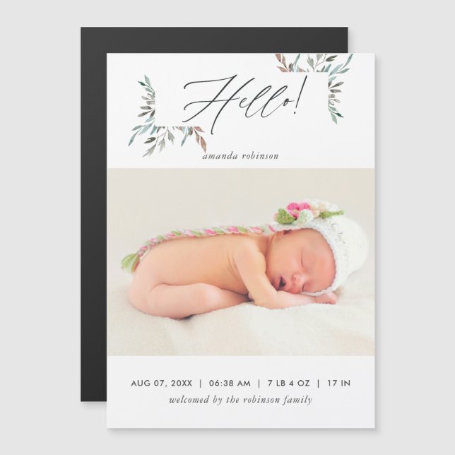Rustic Greenery Winter Baby Girl Photo Birth Magnetic Invitation (Front/Back)