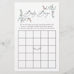 Rustic Greenery Winter Baby Shower Bingo