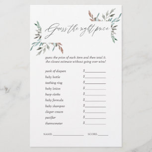 Rustic Greenery Winter Baby Shower Guess the Price