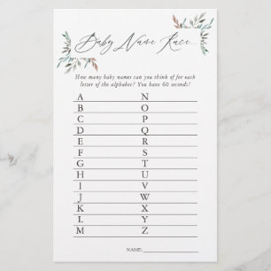 Rustic Greenery Winter Baby Shower Name Race Game
