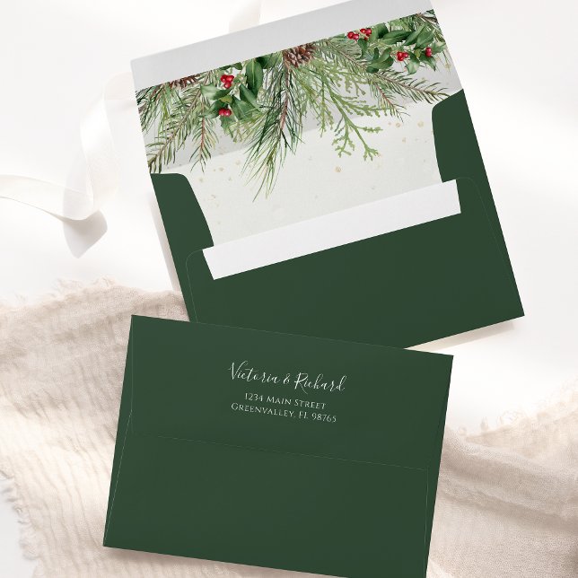 Rustic Greenery Winter Berries Pine Cone Envelope (Creator Uploaded)