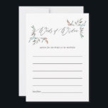 Rustic Greenery Winter Bridal Shower Advice Card<br><div class="desc">Watercolor leaves winter bridal shower advice for bride-to-be cards designed to be quickly and easily customised.</div>