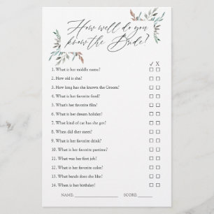 Rustic Greenery Winter Bridal Shower Game