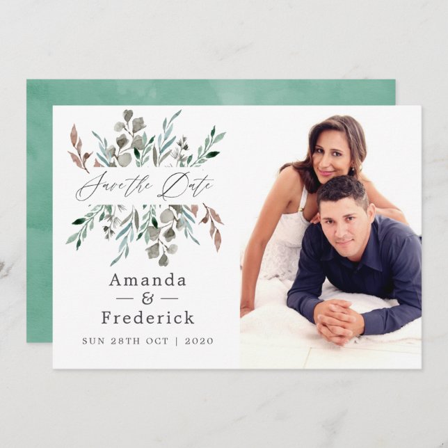 Rustic Greenery Winter Wedding Save the Date Invitation (Front/Back)