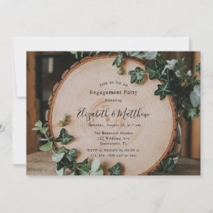 Rustic Greenery & Wood Slice Engagement Party Invitation