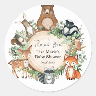 Rustic Greenery Woodland Animals Baby Birthday Classic Round Sticker