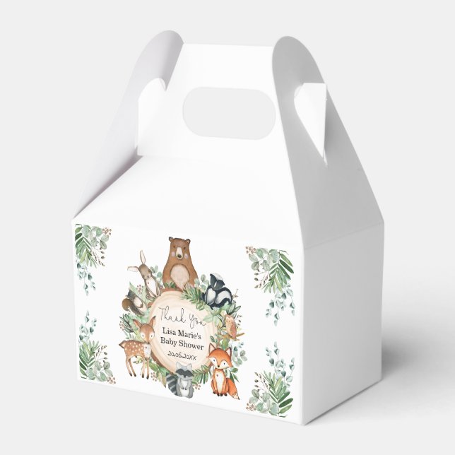Rustic Greenery Woodland Animals Baby Birthday  Favour Box (Front Side)
