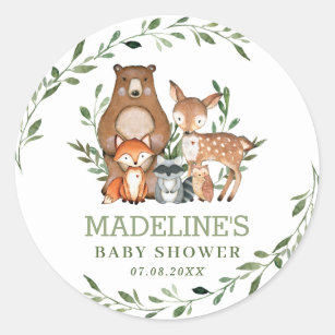 Rustic Greenery Woodland Animals Baby Shower Favou Classic Round Sticker
