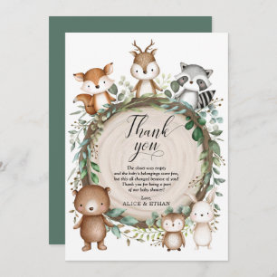 Rustic Greenery Woodland Animals Baby Shower Favou Thank You Card