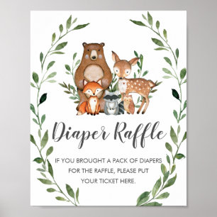 Rustic Greenery Woodland Animals Diaper Raffle Poster