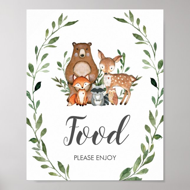 Rustic Greenery Woodland Animals Food  Poster (Front)